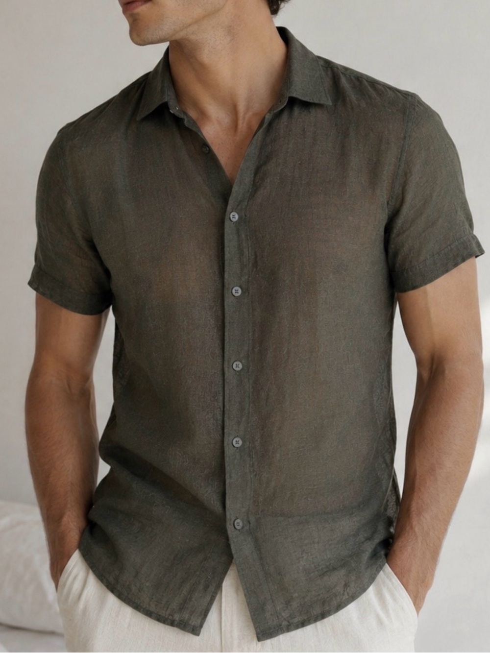 Short sleeve linen shirt by Mango Man